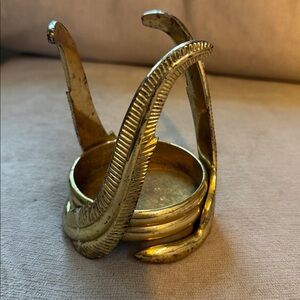 Brass PartyLite 3” Candle Holder with Feathers